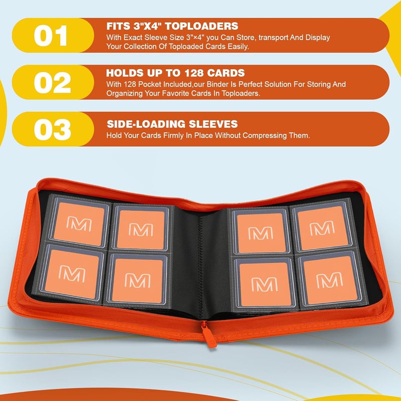 MOSLA Toploader Binder,4-Pocket Side Load Trading Card Album, Holds 128 Cards with Double-Sided Pockets for MTG, Sports Cards, Top Loader Storage - Image 3